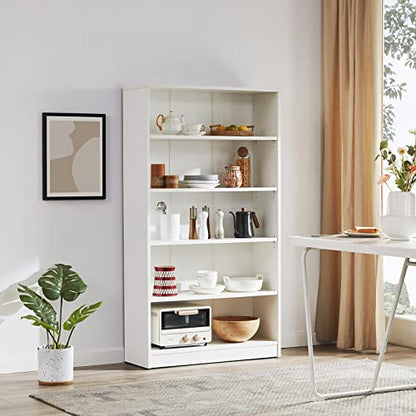 White Bookshelf for Bedroom 5 Shelf Office Bookcase 60 Inches Tall Modern Wood Bookshelf for Living Room 5 Tier Wide Manga Bookshelf Library Bookcase