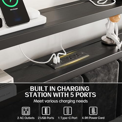 Queen Size Bed Frame with LED Lights & Charging Station, view 5