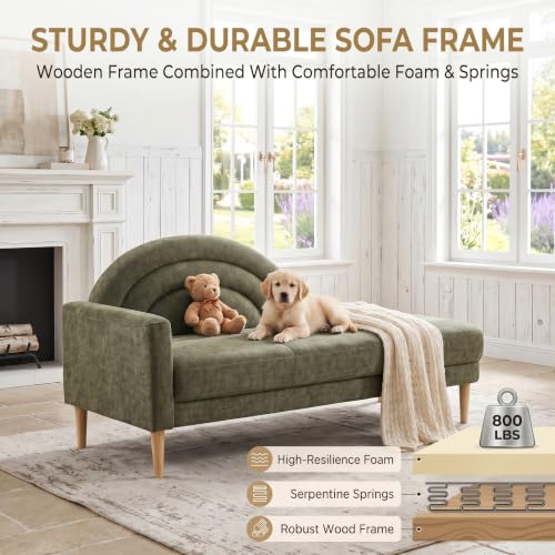62.2" Linen Chaise Lounge Chair Indoor with Right Armres, Olive Green, view 7