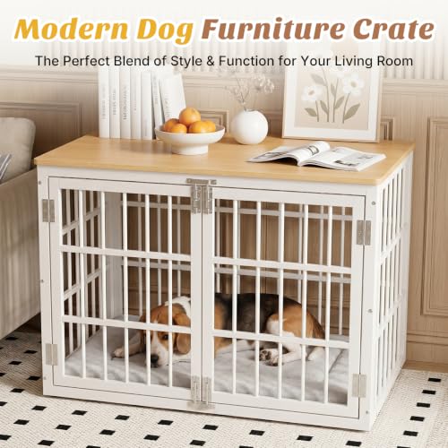 Dog Crate Furniture 38 Inch Indoor Crate Dog Cage Wooden Kennel, view 7