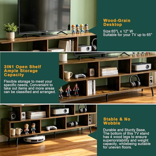 65" Amber TV Stand with Power Outlet for TVs up to 75", view 7