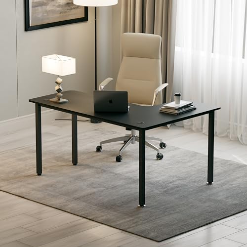 60 Inch Black Corner L Shaped Computer Desk, Home Office Gaming Study Work Writing Table Long Large Sturdy Workstation Simple Modern with Metal Legs, Left Side