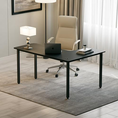 60 Inch Black Corner L Shaped Computer Desk, Home Office Gaming Study Work Writing Table Long Large Sturdy Workstation Simple Modern with Metal Legs, Left Side