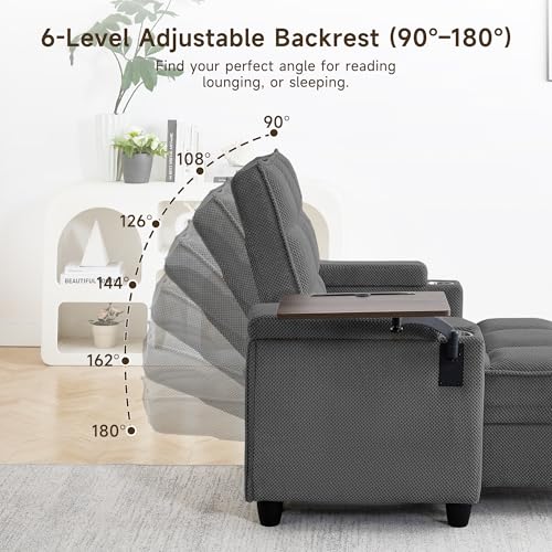 oaaktu Modern Tufted Linen Fabric Chaise Lounge Sofa Chair with Rotating Side, view 6