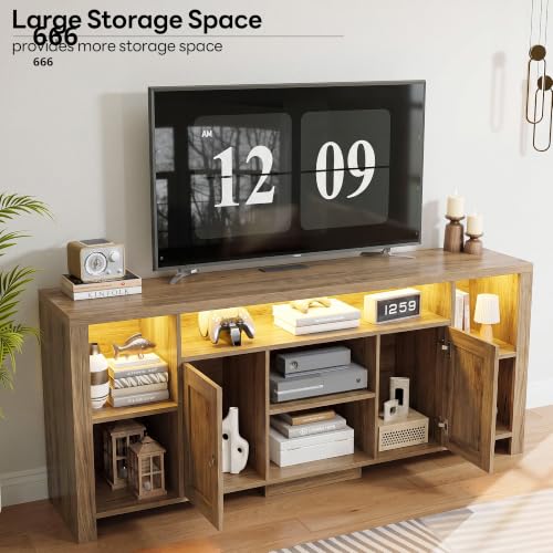 70" TV Stand for TVs up to 80", LED Entertainment Center, Oak Brown, view 5