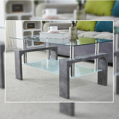 Coffee Table - Rectangle Glass Coffee Table with Simple and Classical Inspired Design, Easy Assembly for Modern Living, 39.5 * 23.5 * 17.5 inches (Grey Marble)