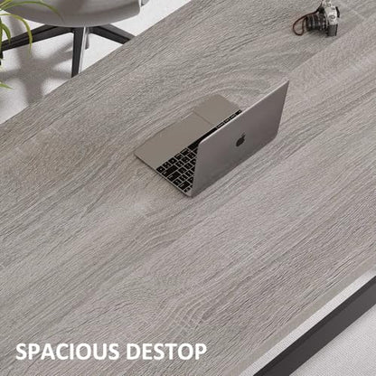 Computer Desk, Industrial PC Laptop Office Desk, Farmhouse Gaming Desk with Spacious Desktop, Rustic Wood Metal Writing Study Work Table for Home Office Bedroom, 47 Inch, Grey Oak