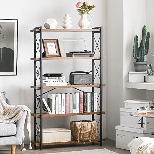 Bookshelf, 5-Tier Industrial Bookcase, Rustic Open Book Shelf, view 3