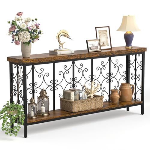 Console Table, 70.9" Entryway Table with Storage Shelf, Extra Long Sofa Table Behind Couch, 2-Tier Hallway Accent Tables for Living Room, Entrance, Foyer, Rustic Brown