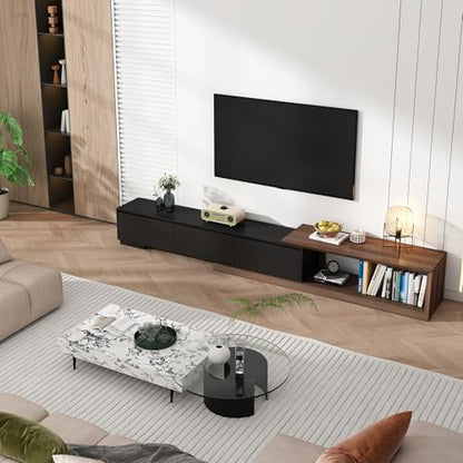 Extendable TV Stand with 3 Drawers, Modern Minimalist Entertainment Center, view 4