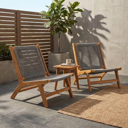 Calma Acacia Wood Patio Accent Chairs Set of 2, Outdoor Bistro Chair Set with Woven Rope Seat, Lounge Chair Outdoor for Patio Furniture Set, Teak+Grey