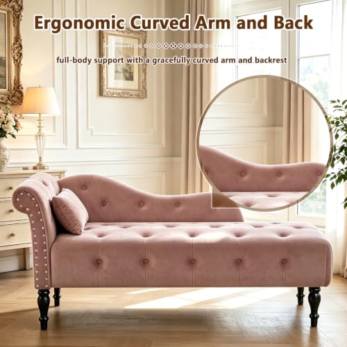 Velvet Upholstered Chaise Lounge Chair Indoor with Pillow, view 7