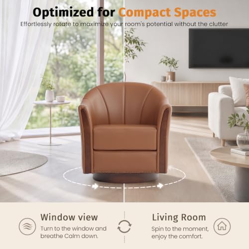 360° Swivel Accent Chair, Faux Leather Swivel Barrel Chairs, view 4