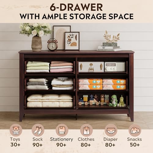 6-Drawer 53.98" W Wooden TV Stand for TVs up to 65 Inches, Brown, view 5