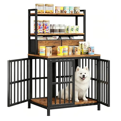 25.5" W Dog Crate Furniture with Drawer & Shelf, 43.7" H, view 2