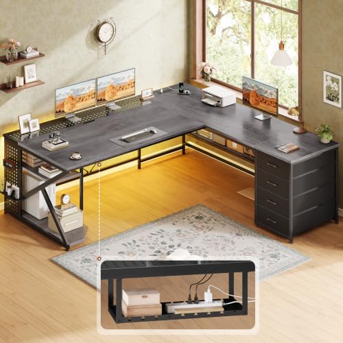 67"x 65" L Shaped Gaming Desk with 4 Drawers & Shelf Storage, Grey, view 4