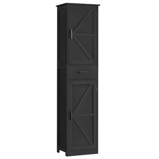 TEENFON Tall Bathroom Cabinet, Storage Cabinet with 6 Shelves & Drawer, Bathroom Storage Cabinet with Adjustable Shelves, Tall Cabinet for Living Room, Home Office, Black