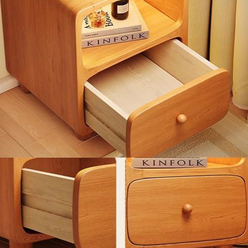 Wood Nightstand with Drawers,Bedside Table with Open Shelf Compact Cabinet for Small Bedrooms Practical No Assembly Required Sturdy Bedside Storage