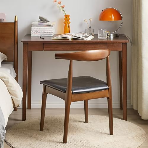 Solid Wood Computer Desk with Drawers, Modern Writing Desk for Home Office, view 2