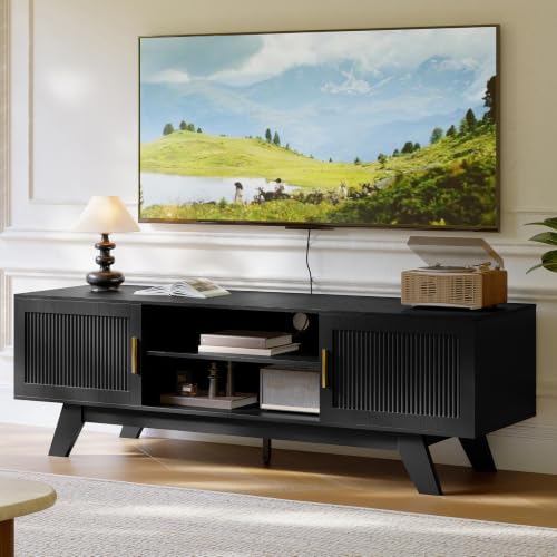 59.5" Fluted TV Stands for 65 Inch TV, Mid Century Modern, view 2