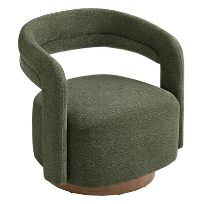 Swivel Accent Chair, Upholstered Barrel Chair with Open Back Design, Modern Arm Chair with Wooden Base for Living Room Bedroom Reading Waitingroom, Green
