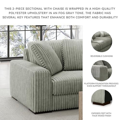 Signature Design by Ashley Lindyn 99-Inch L-Shaped Sectional Couch, Fog Gray, Plush Reversible Cushions, Durable Reinforced Engineered Wood and Wood Frame, Living Room Furniture