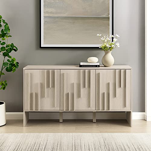 Contemporary Detailed 3-Door Sideboard 55 Inch Ivory Oak
