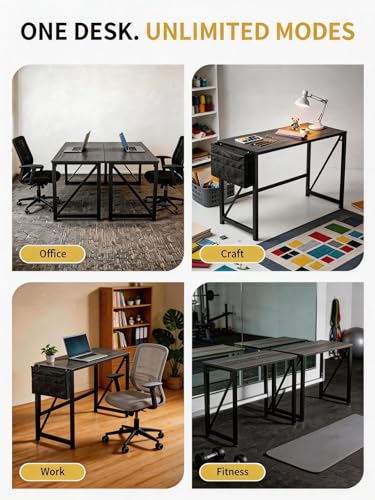 Modern Desk Writing Computer Desk for Home Office, No-Assembly Study Office Desk Foldable Table for Small Spaces (Black Oak, 31.5 inch)