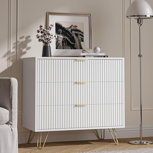 White 3 Drawer Dresser for Bedroom, Modern Closet Dressers Chest of Drawers, view 8