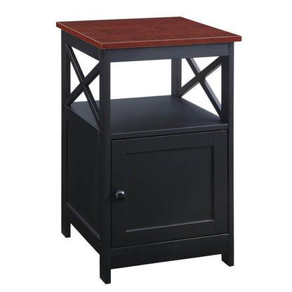 Oxford End Table with Storage Cabinet and Shelf, Cherry/Black