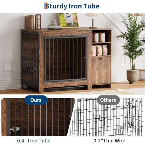 45.3" Dog Crate Furniture with Removable Tray and Rotating Bowls, view 5