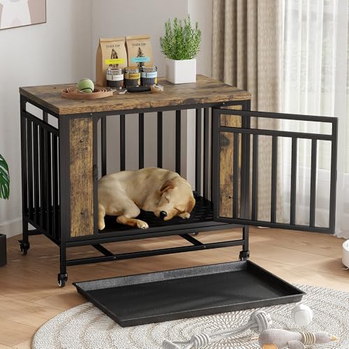 Farmhouse Dog Crate Furniture, 32.5 Inch Wooden Dog Kennel with Removable Tray, view 2