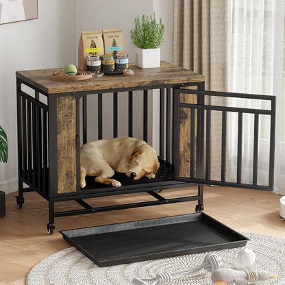 Farmhouse Dog Crate Furniture, 32.5 Inch Wooden Dog Kennel with Removable Tray, view 2