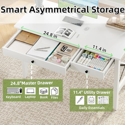 43.3 Inch White Computer Desk with 2 Drawers for Home Office Bedroom, view 5