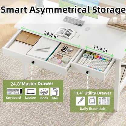 43.3 Inch White Computer Desk with 2 Drawers for Home Office Bedroom, view 5