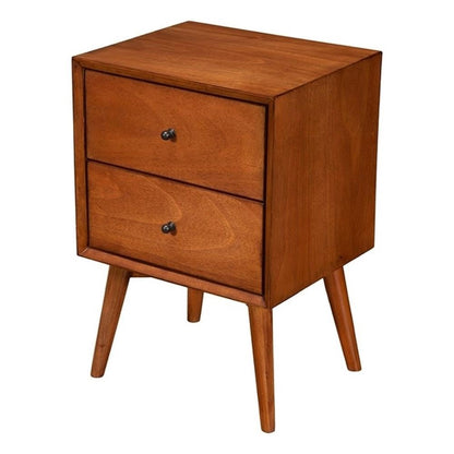 Flynn Mid Century Modern 2 Drawer Nightstand, 18" W x 15" D x 26" H, Acorn