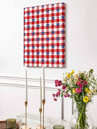 NuYeBiofx National Flag Day Canvas Wall Art Prints,30"x20" Framed Picture Artwork Patriotic Stars on Buffalo Tartan Lattice Printed Canvas Oil Painting for Living Room Bedroom Office,Ready to Hang