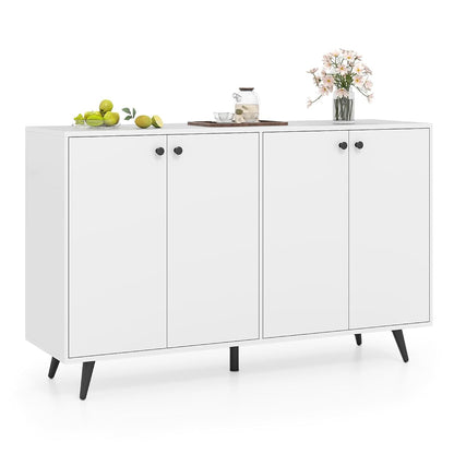 Sideboard Buffet Cabinet, 50’’ Accent Kitchen Storage Cabinet with 4-Door & 5-Position Adjustable Shelves, Modern White Sideboard with 5 Support Legs, Buffet Table for Coffee Bar, Living Room