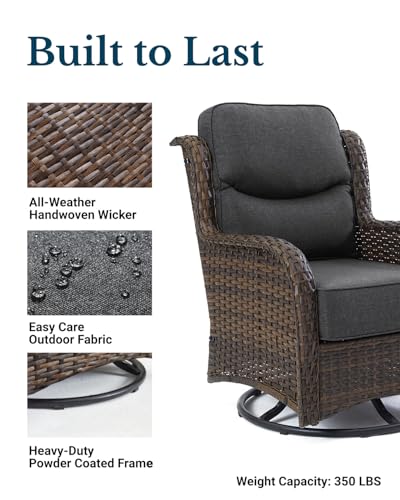 Luxury Outdoor Patio Furniture Set with 6-Inch Thick Cushions, High Back Wicker Swivel Rocker Chairs, 7 Pcs All Weather Conversation Set for Large Deck, Yard and Poolside, Gray (V3)