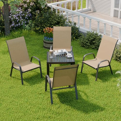 Patio Chairs Set of 4, Outdoor Dining Chairs Stackable for All Weather, Breathable Metal Modern Outside Furniture Chair for Pool Side, Garden, Backyard Deck, Brown
