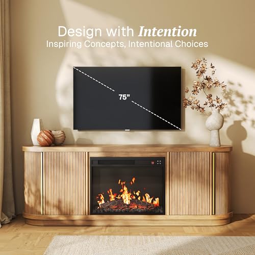 67" TV Stand with Electric Fireplace Heater - Camel, view 4