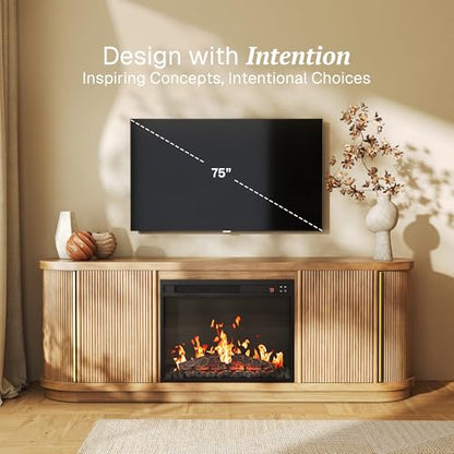 67" TV Stand with Electric Fireplace Heater - Camel, view 4