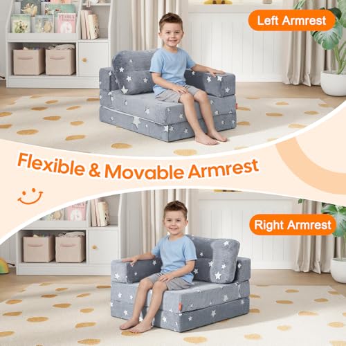 Kids Foldable Foam Play Couch, Glow Tri-Fold Floor Sofa & Futon