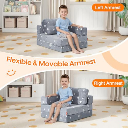 Kids Foldable Foam Play Couch, Glow Tri-Fold Floor Sofa & Futon