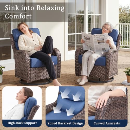Luxury High Back Outdoor Furniture with 6-Inch Thick Cushions, Patio Furniture Set with Swivel Chairs, 4 PCS Wicker Conversation Set for Porch, Balcony, Deck and Yard