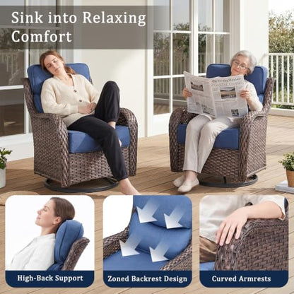 Luxury High Back Outdoor Furniture with 6-Inch Thick Cushions, Patio Furniture Set with Swivel Chairs, 4 PCS Wicker Conversation Set for Porch, Balcony, Deck and Yard