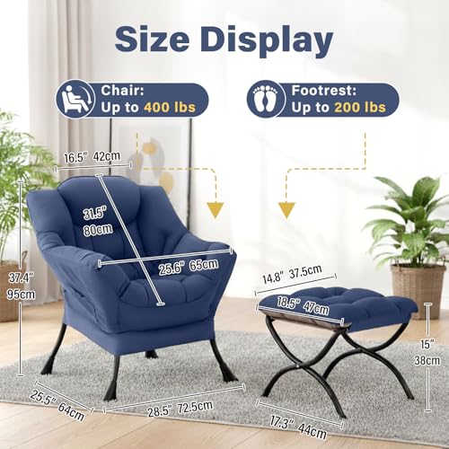 Lazy Chair with Ottoman,Comfy Accent Living Room Chair with Footrest Set, view 3