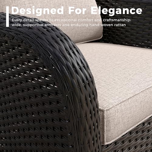 Patio PE Rattan Chairs Set of 2, All-Weather & Steel Frame Outdoor Conversation Furniture Set with Washable Cushions for Garden, Bistro, Deck, Yard (Beige)