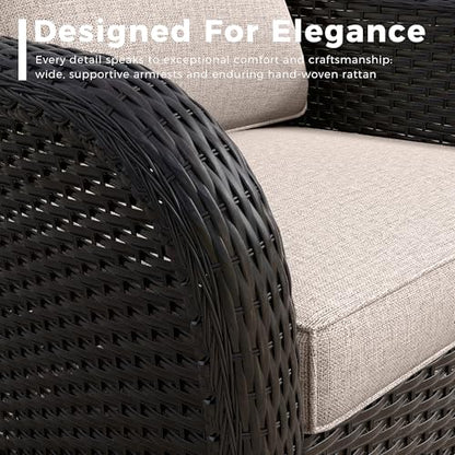 Patio PE Rattan Chairs Set of 2, All-Weather & Steel Frame Outdoor Conversation Furniture Set with Washable Cushions for Garden, Bistro, Deck, Yard (Beige)