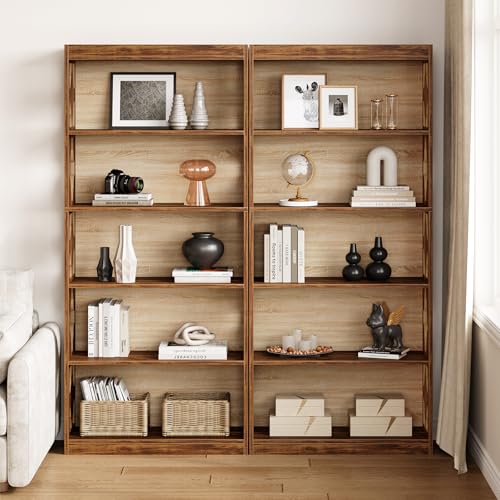 69.9" Vintage Bookshelf, 5-Tier Tall Bookshelves, Cutout Design Vertical Bookcase, Freestanding Storage Display Shelf for Living Room, Bedroom, Study, Office, 1 Pack